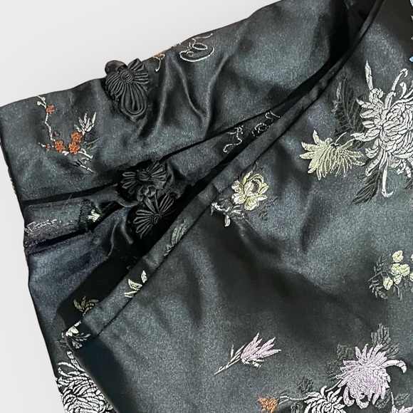 JADE JADE JADE Oriental Chinese Black Satin Floral Embroidered Pants (Sz s) - Picture 4 of 5